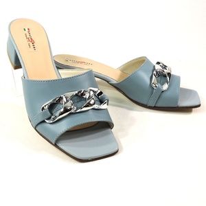 SPACE MODA PHIL GATIÈR BY REPO 🇮🇹 WOMEN'S BLUE LEATHER COMFORT MULES